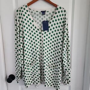 Doncaster Collection Silk Cardigan Sweater Women Size 3W Green Polka Dot NWT